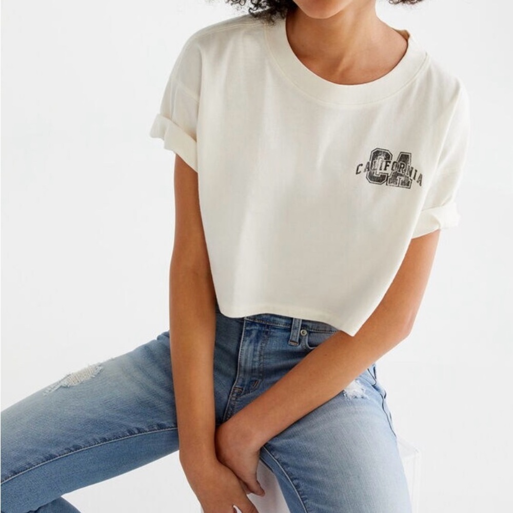 California Graphic Cream Crop Top